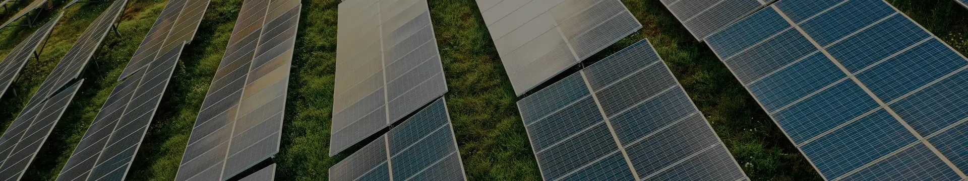Solar panels are installed in rows across a field, symbolizing a sustainable energy solution.